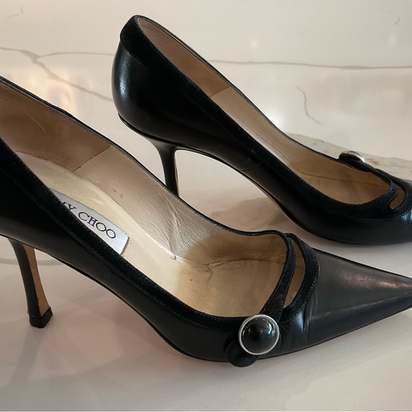 Jimmy Choo- Heidi- Leather/ Suede/ Button Detail- Women’s Pumps - Picture 5 of 7